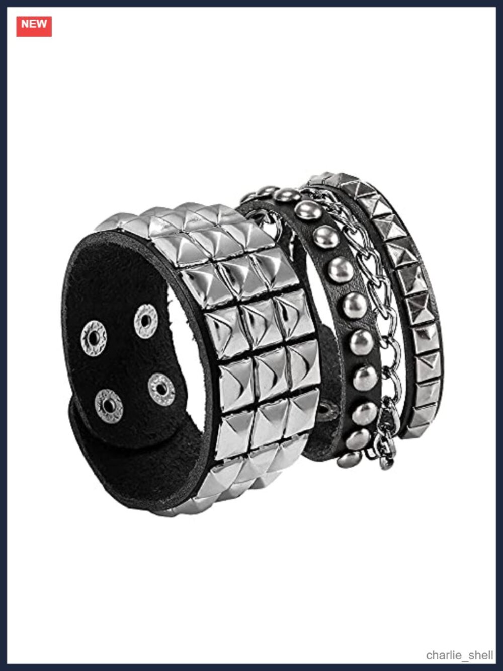 Punk Goth Leather Wristband Metal Studded Snap Button Cuff Bracelet